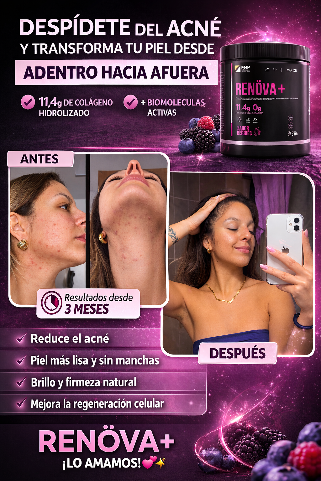 COLÁGENO RENÖVA+ — Nutre tu bienestar y realza tu belleza desde adentro.