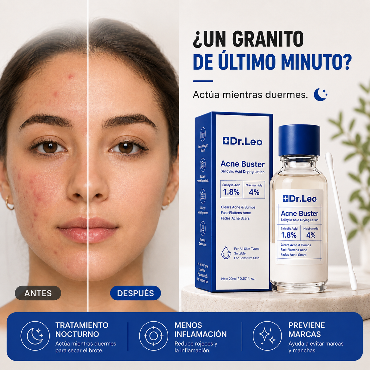🌙 Dr. Leo Acne Buster: Acción Focalizada de Noche contra el Acne y las Imperfecciones ✨