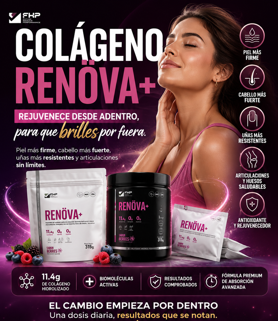 COLÁGENO RENÖVA+ — Nutre tu bienestar y realza tu belleza desde adentro.